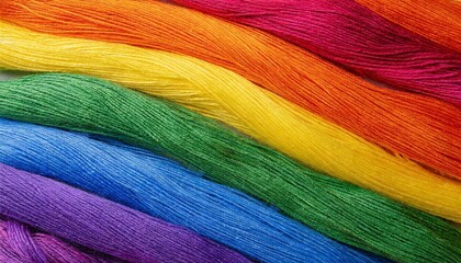 texture of threads painted in the colors of the lgbt flag close up, pride month, background wallpaper