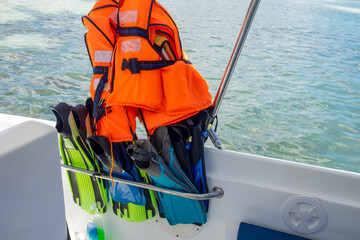 Swimming gear on a boat