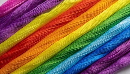 texture of threads painted in the colors of the lgbt flag close up, pride month, background wallpaper