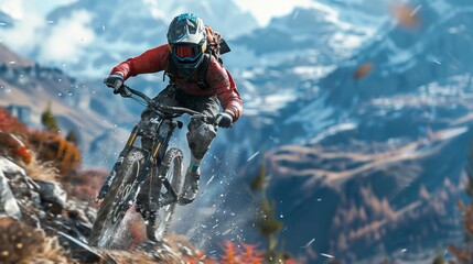 A man is riding a bike down a mountain