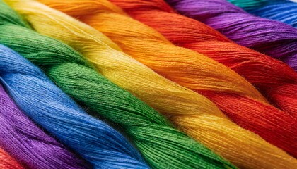 texture of threads painted in the colors of the lgbt flag close up, pride month, background wallpaper