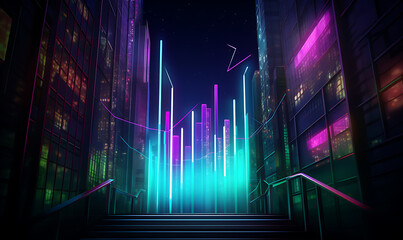 Fototapeta premium Neon business graph, a fresh approach to business analysis and research, It means to thrive and grow