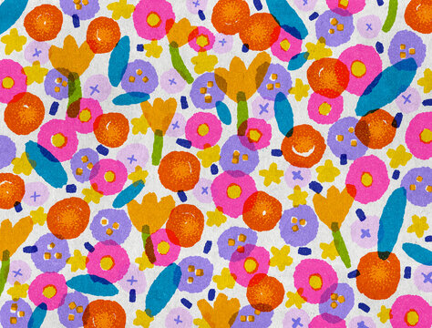 Flower romantic pattern, retro abstract illustration. Happy summer