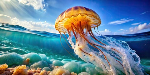 Gorgeous jellyfish gliding through the ocean waves