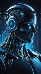 Artificial intelligence bitcoin robot, crypto currency, cyber security, financial futuristic digital technology concept image.