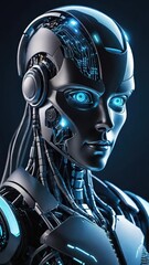 Artificial intelligence bitcoin robot, crypto currency, cyber security, financial futuristic digital technology concept image.