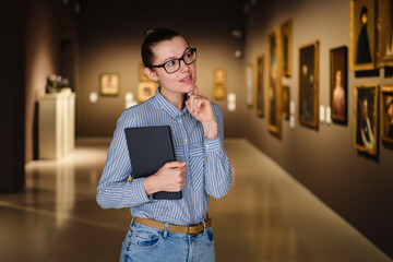 Woman Visiting Art Gallery Lifestyle Concept.