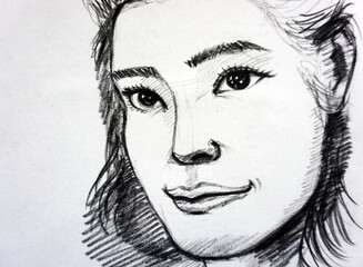 hand drawn sketch drawing girl	