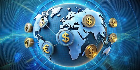 3D business concept of global currency icons