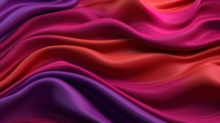 Fototapeta premium Abstract background with red and purple silk waves. Elegant shiny satin fabric floating and fluttering. Luxury smooth curtain swirl and flowing. Header illustration for banner design. Generative AI.