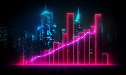 Naklejka premium Neon business graph, a fresh approach to business analysis and research, It means to thrive and grow