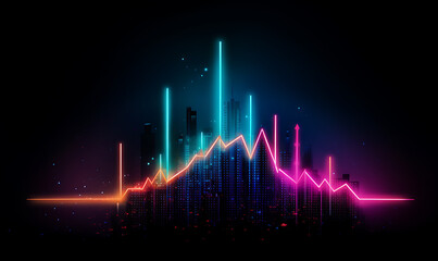 Neon business graph, a fresh approach to business analysis and research, It means to thrive and grow