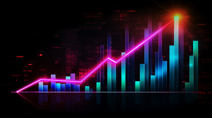 Neon business graph, a fresh approach to business analysis and research, It means to thrive and grow