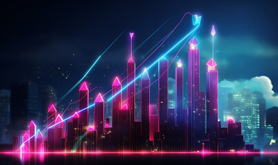 Neon business graph, a fresh approach to business analysis and research, It means to thrive and grow