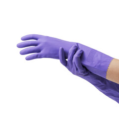 Woman wearing cleaning gloves
