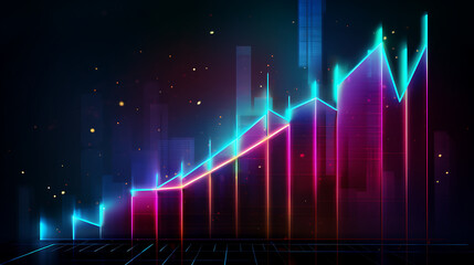 Neon business graph, a fresh approach to business analysis and research, It means to thrive and grow