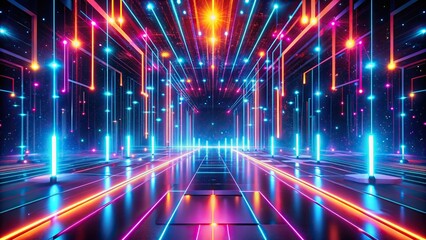 Abstract futuristic background with glowing neon lines and bokeh lights