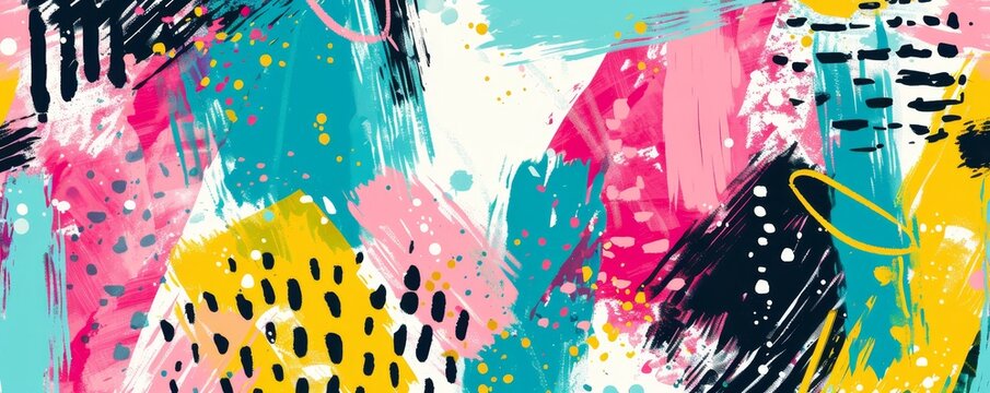 Vibrant abstract art with bold splashes of color, showcasing dynamic brushstrokes and geometric patterns. Perfect for creative projects and backgrounds.