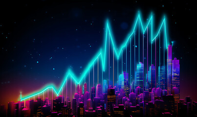 Neon business graph, a fresh approach to business analysis and research, It means to thrive and grow