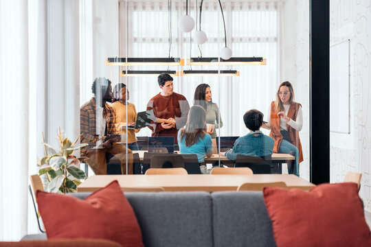 Team collaboration in a modern office space