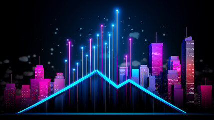Obraz premium Neon business graph, a fresh approach to business analysis and research, It means to thrive and grow