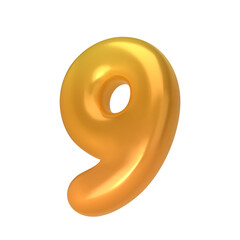 Number 9. Foil and latex balloon number nine in 3d style. Realistic design elements isolated on white background. Vector illustration