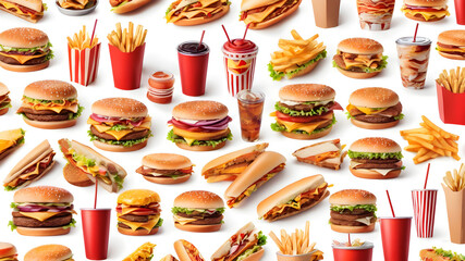 Fast food on white background, Generative AI