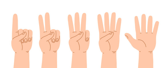 A set of cartoon flat hand style counting from one to five. Vector illustration