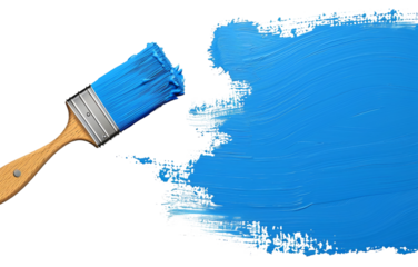 Paint roller, blue paint on white background