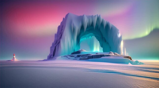 Arctic Ice Arch and Aurora: A majestic ice arch, sculpted by nature, stands as a gateway to a breathtaking aurora borealis display.
