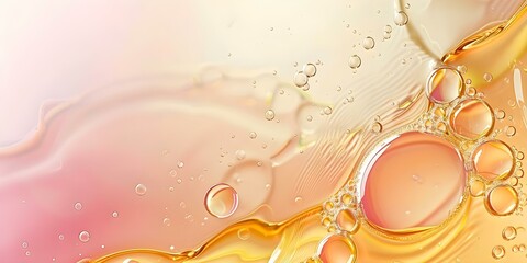 Golden Glow: Enhancing Skincare Oil Drops with Serum Droplets and Bubbles. Concept Skincare, Beauty Photography, Serum Droplets, Bubbles, Golden Glow