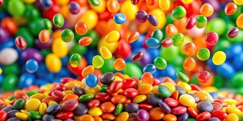 Colorful rainbow candy falling on background with jellybeans 