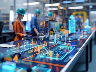 Obraz premium Detailed closeup of workers in a cuttingedge office, optimizing productivity with advanced tools and methods