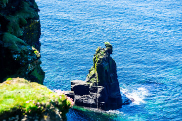 Amazing rock view of Cliffs of Moher in county Clare, Ireland, in a sunny day