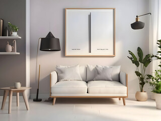 Frame mockup, ISO A paper size. Living room wall poster mockup. Interior mockup with house background. Modern interior design. 3D render
