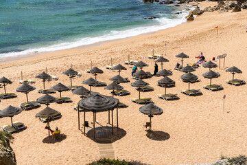 Beautiful sea view of Praia do Castelo beach in Albufeira, Algarve region, Portugal