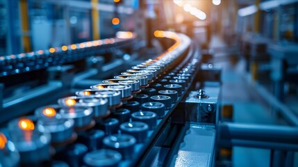 Fototapeta premium Modern factory conveyor system assembling advanced solar panels for renewable energy