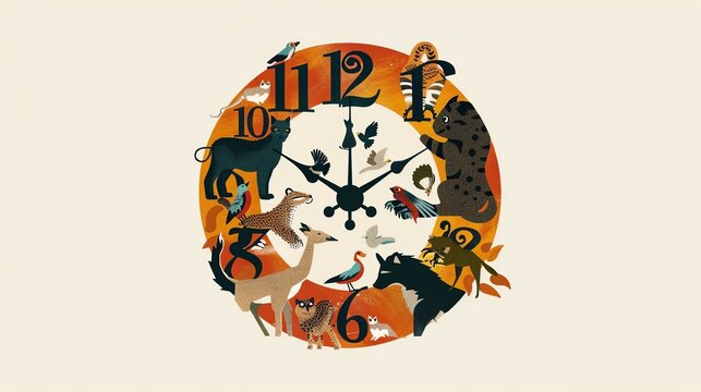 Illustrate a clock with endangered and extinct animals