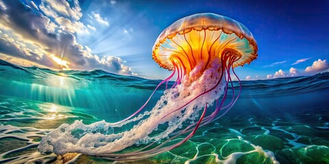 Gorgeous jellyfish gliding through the ocean waves