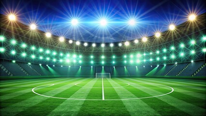 Green soccer field illuminated by bright spotlights