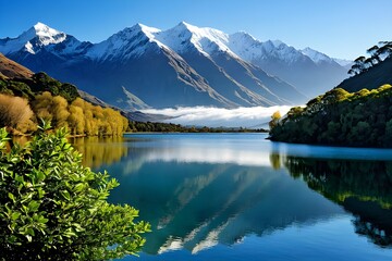 Lake Wakatipu snow covered mountain range views