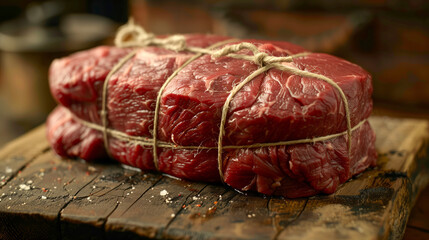raw beef tenderloin, trimmed and tied with butcher's twine, ready for roasting