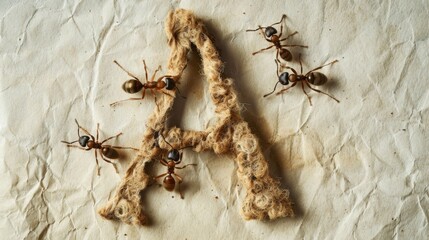 A group of ants are crawling on the letter A