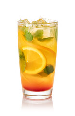 Glass with orange lemonade and ice