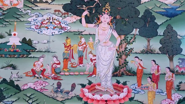 Mahamaya, Birth of Buddha, Thangki, Buddhist Art, Tibetan Buddhism