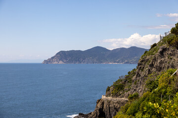 sea and mountains seen from riomaggiore in italy