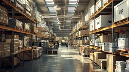 Fototapeta premium A warehouse with a lot of boxes and pallets