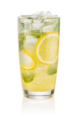 Glass with lemon lemonade and ice
