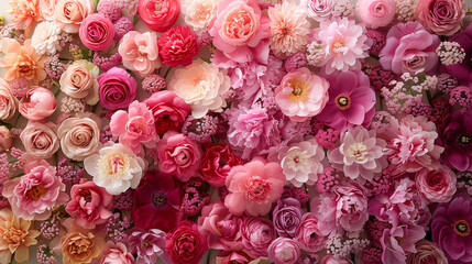 Picture different shades of pink peony flower wall background