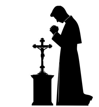 Silhouette of a person praying, man praying at altar, Catholics prayer , priest praying at altar